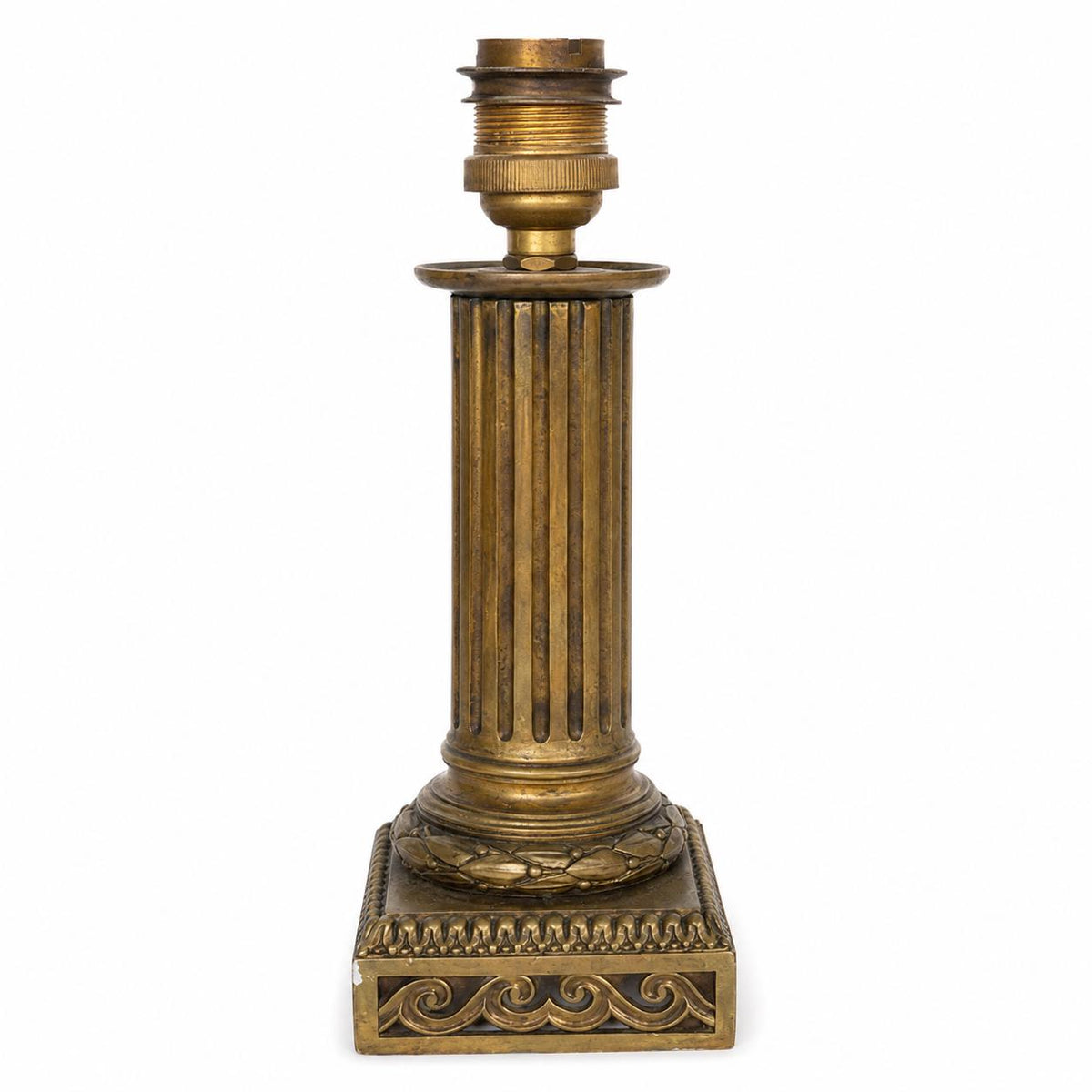 Fluted Brass Column Candlestick Lamp, Neoclassical Style — Converted to Electric