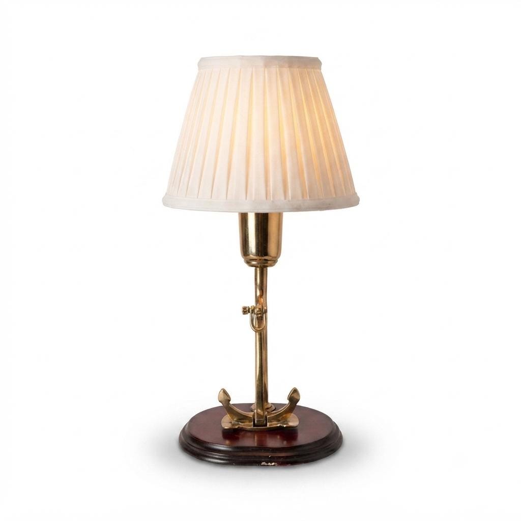 Vintage Brass and Wood Table Lamp Base with Anchor Motif, 1950s
