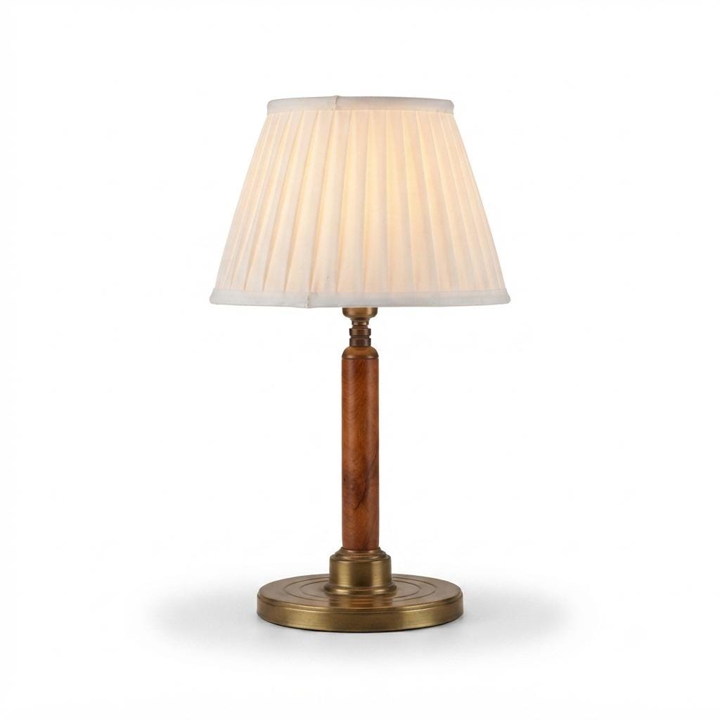 Vintage Wood and Brass Table Lamp, Mid-Century Bedside Lighting