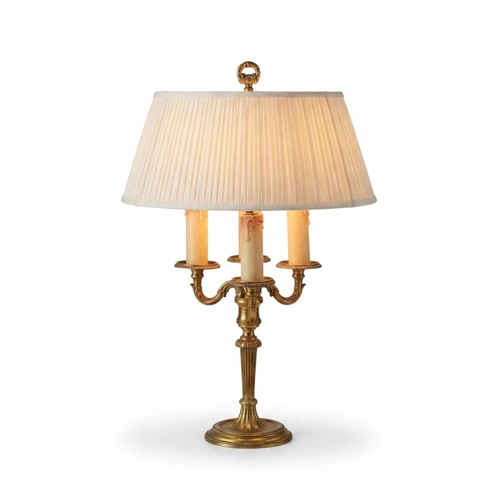 French Bouillotte Lamp, Gilt Brass Three-Arm Candelabra Base, Louis XVI Style, 1950s