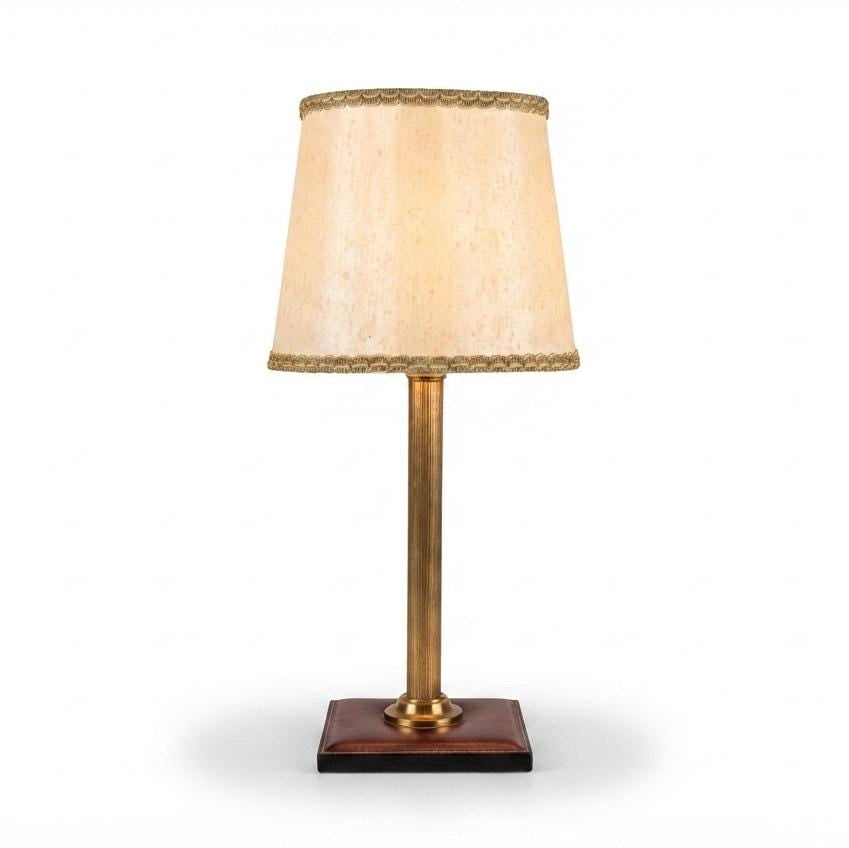 Jacques Adnet Style Brass Desk Lamp with Leather Base, Mid-Century, 1960s