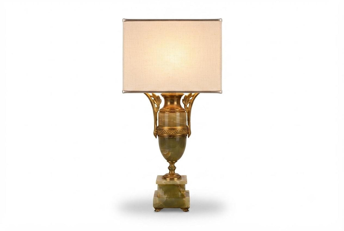 Vintage Onyx and Gilt Brass Urn Lamp with Bronze Floral Mounts