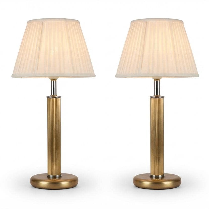 Pair of Mid-Century Modern Style Metal Table Lamps, Fluted Column, 1980s