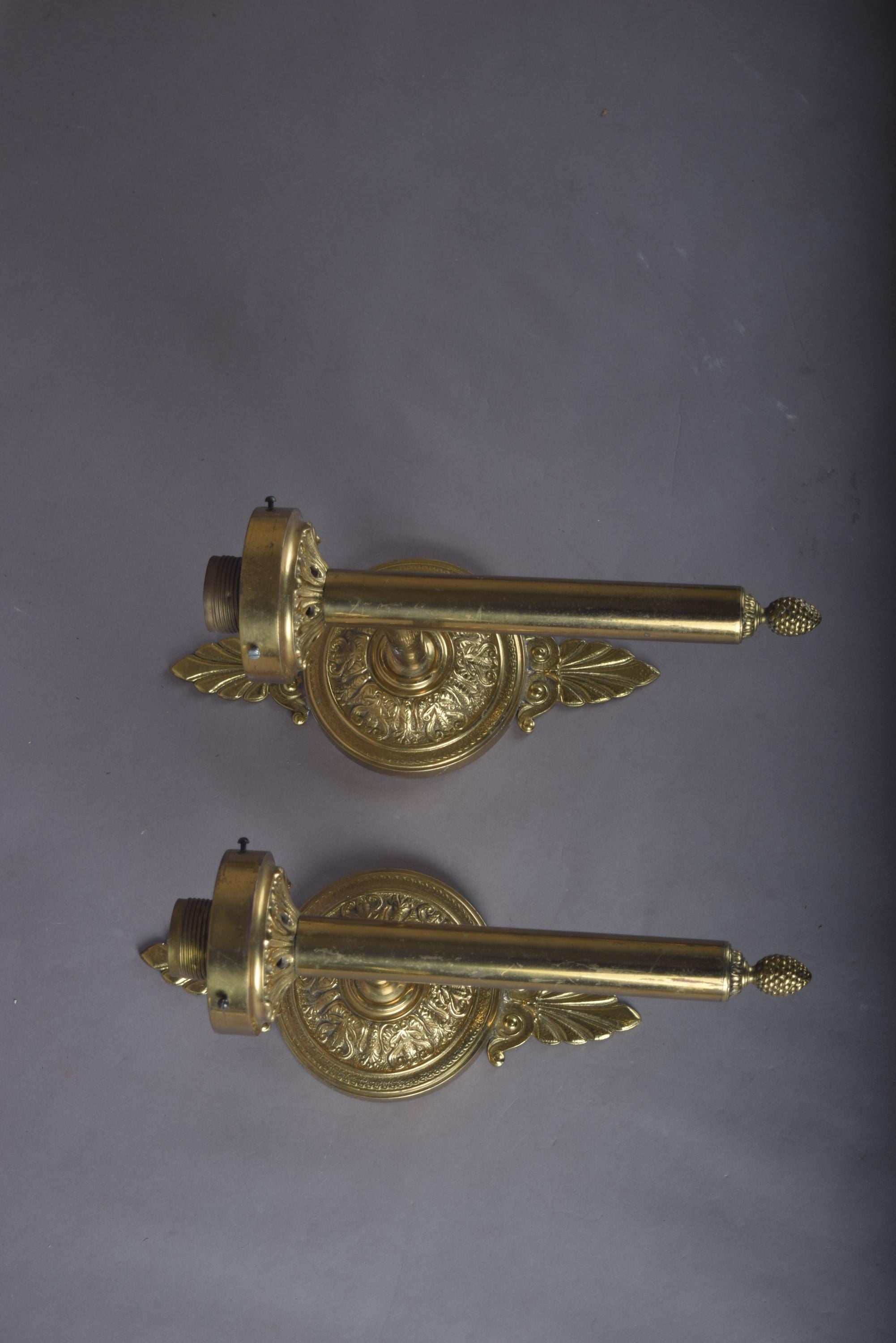Vintage Solid Brass Wall Sconces, Ornate Rosette Backplate, Pineapple Finial, Pair
