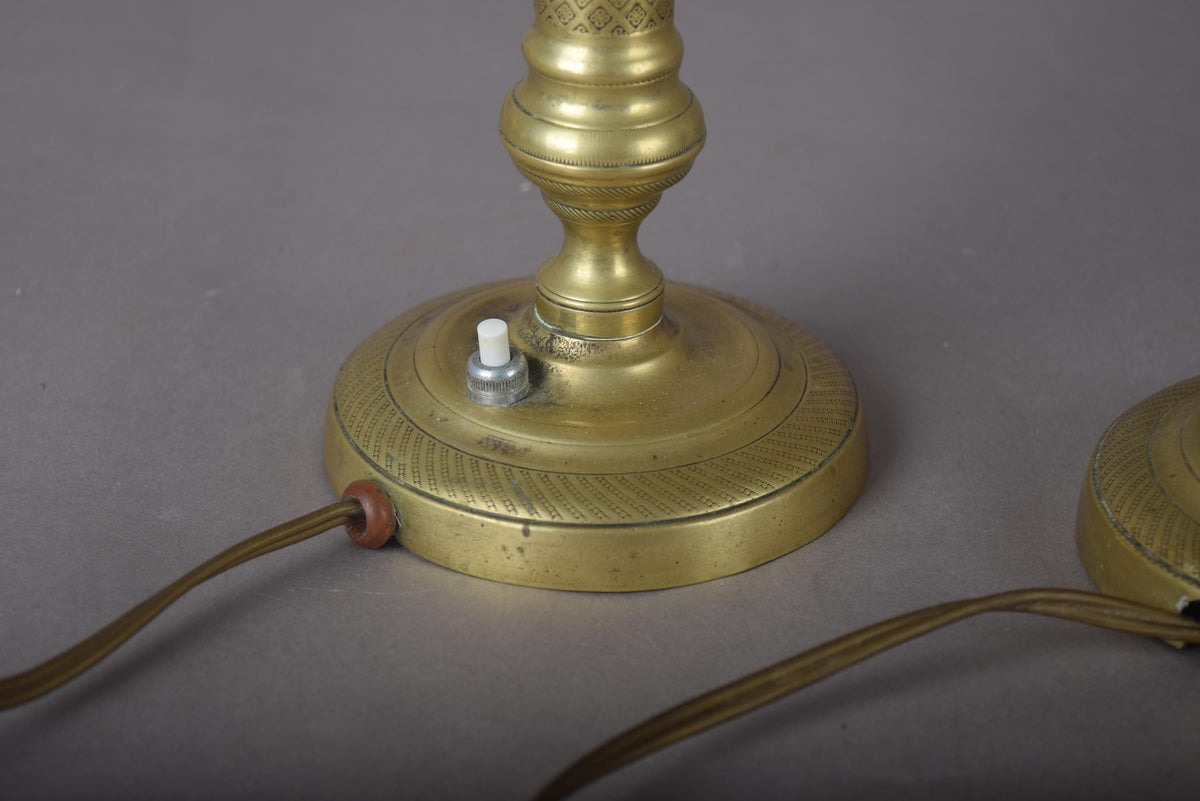 Pair of 19th Century Brass Candlestick Lamps, Antique Candlesticks Converted to Table Lights
