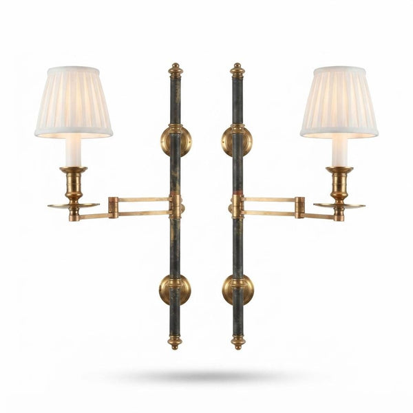 Pair of Brass and Dark Metal Swing-Arm Wall Sconces, Articulated Task Lighting, 1960s