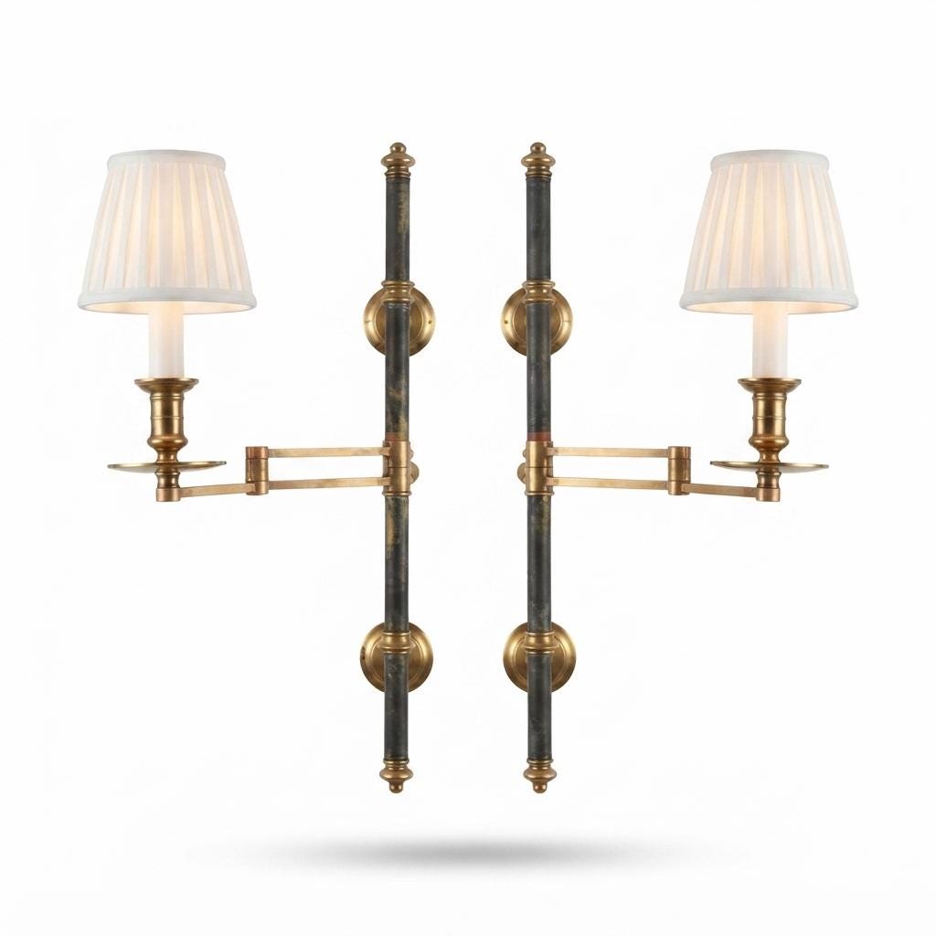 Pair of Brass and Dark Metal Swing-Arm Wall Sconces, Articulated Task Lighting, 1960s