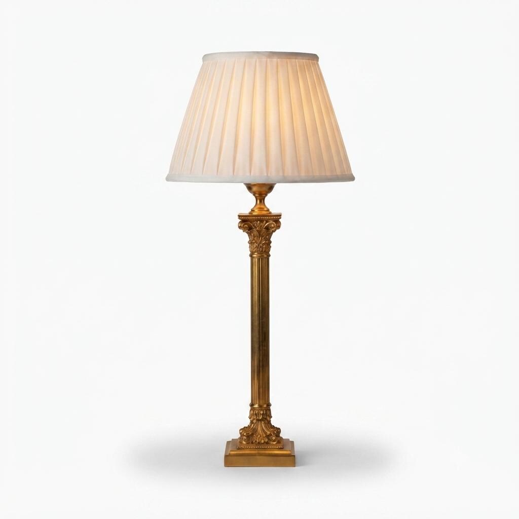 Tall Corinthian Column Lamp in Brass, Louis XVI Revival — Netherlands, 1960s