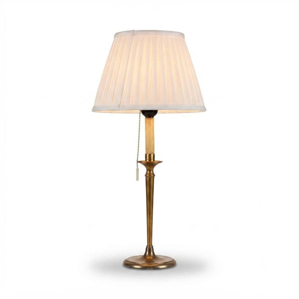 Vintage Brass Table Lamp, Worn Silver-Tone Finish, Pleated Shade, 1940s