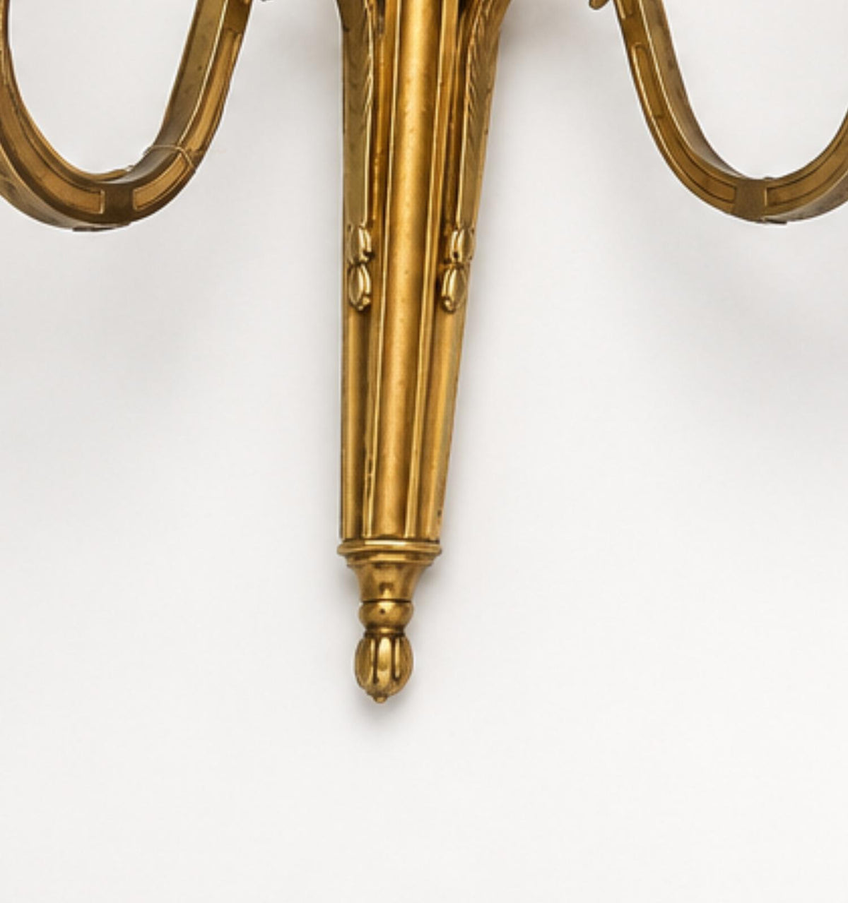 Vintage Brass Double-Arm Wall Sconces, Urn Finial Backplate, Pair, 1950s