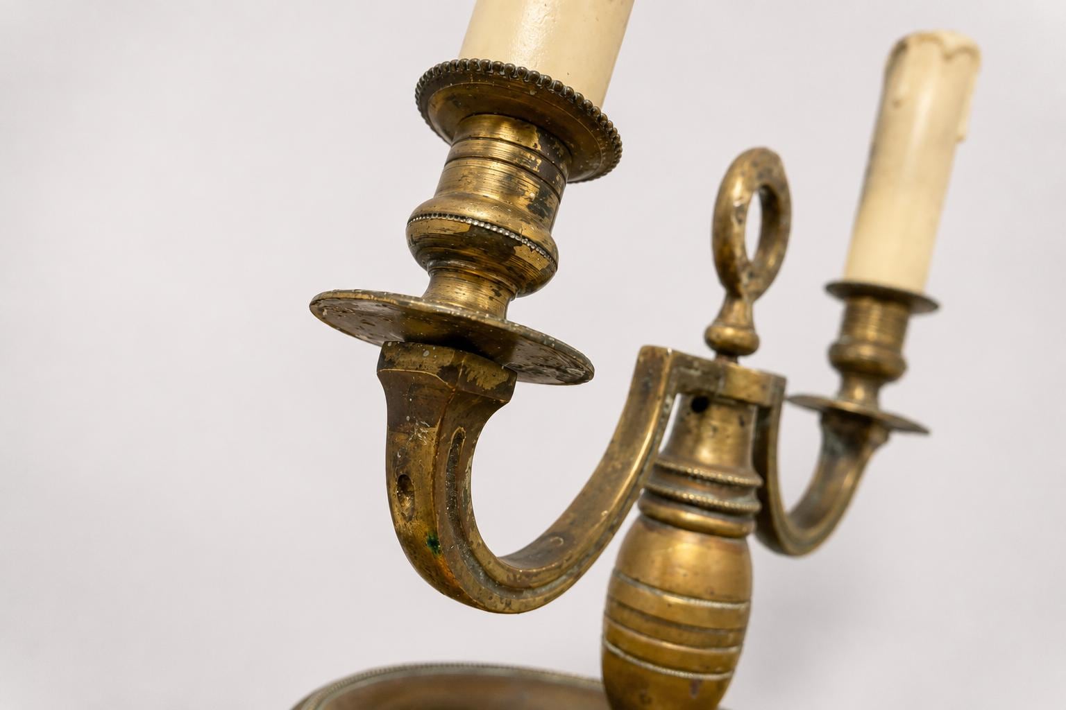 Vintage Brass-Toned Bouillotte Lamp Base, French Style, Convertible Candle Holder, 1950s