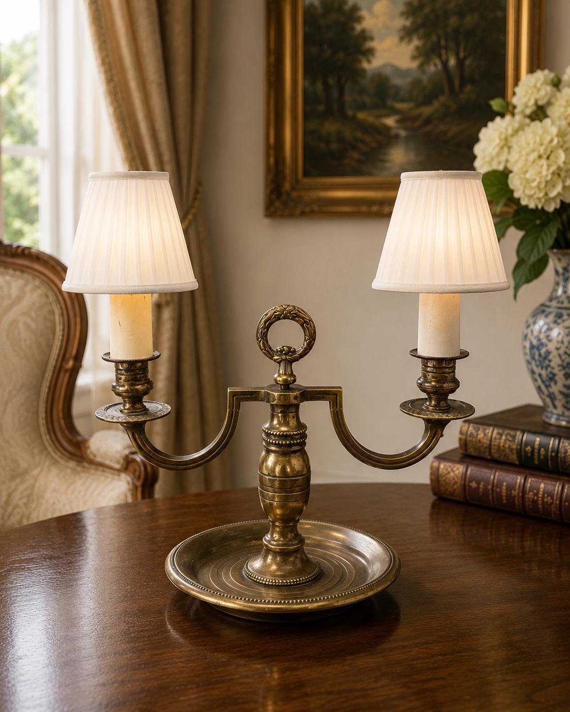 Vintage Brass-Toned Bouillotte Lamp Base, French Style, Convertible Candle Holder, 1950s