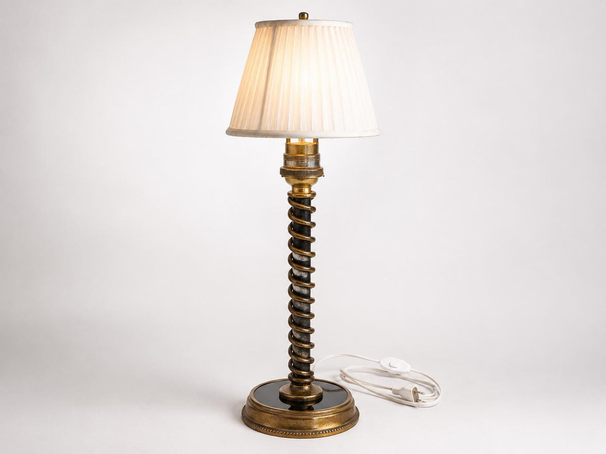 Vintage Brass Table Lamp Base, Art Deco Style, Spring Detail, Ready to Use, 1920s