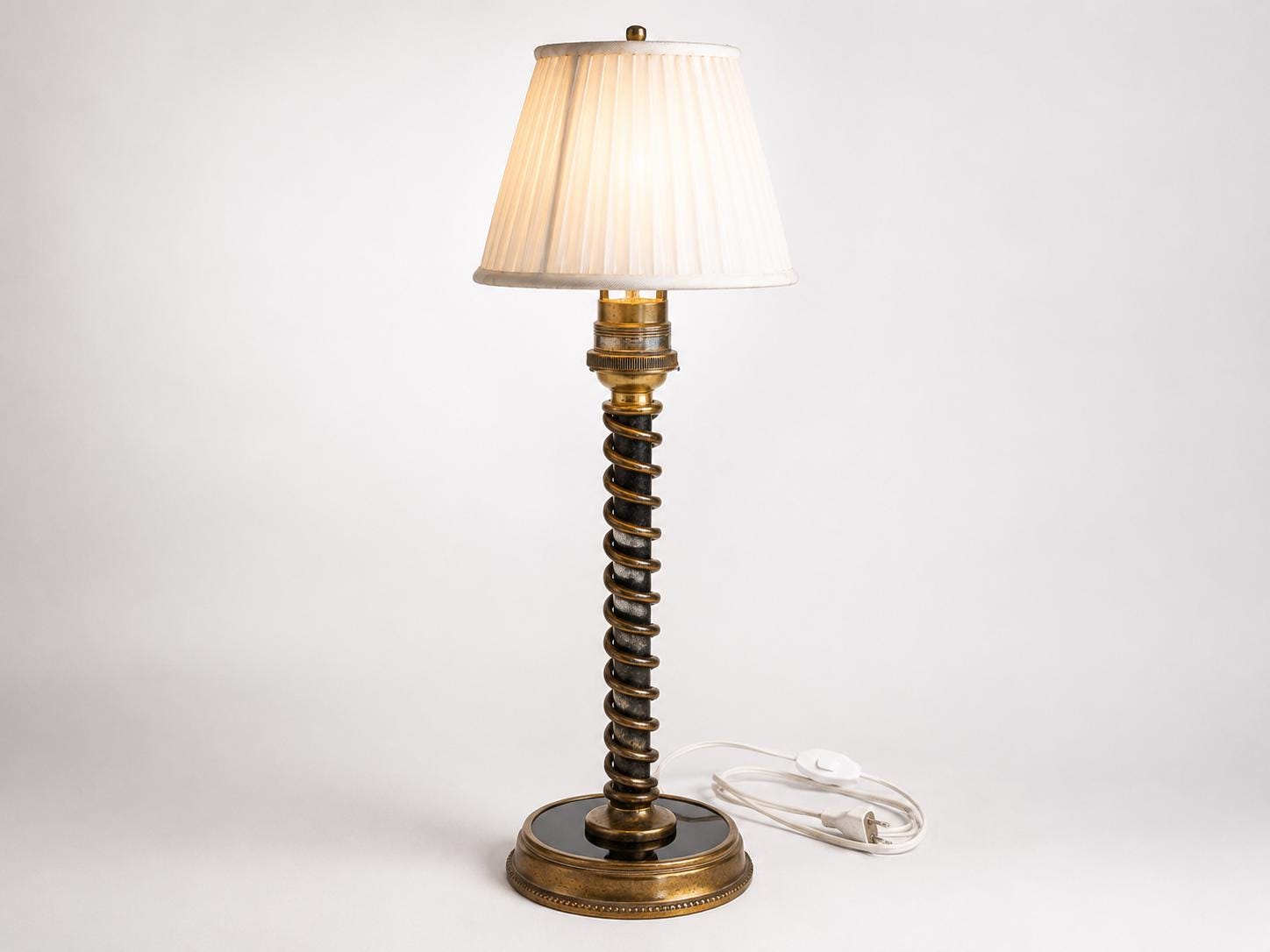Vintage Brass Table Lamp Base, Art Deco Style, Spring Detail, Ready to Use, 1920s