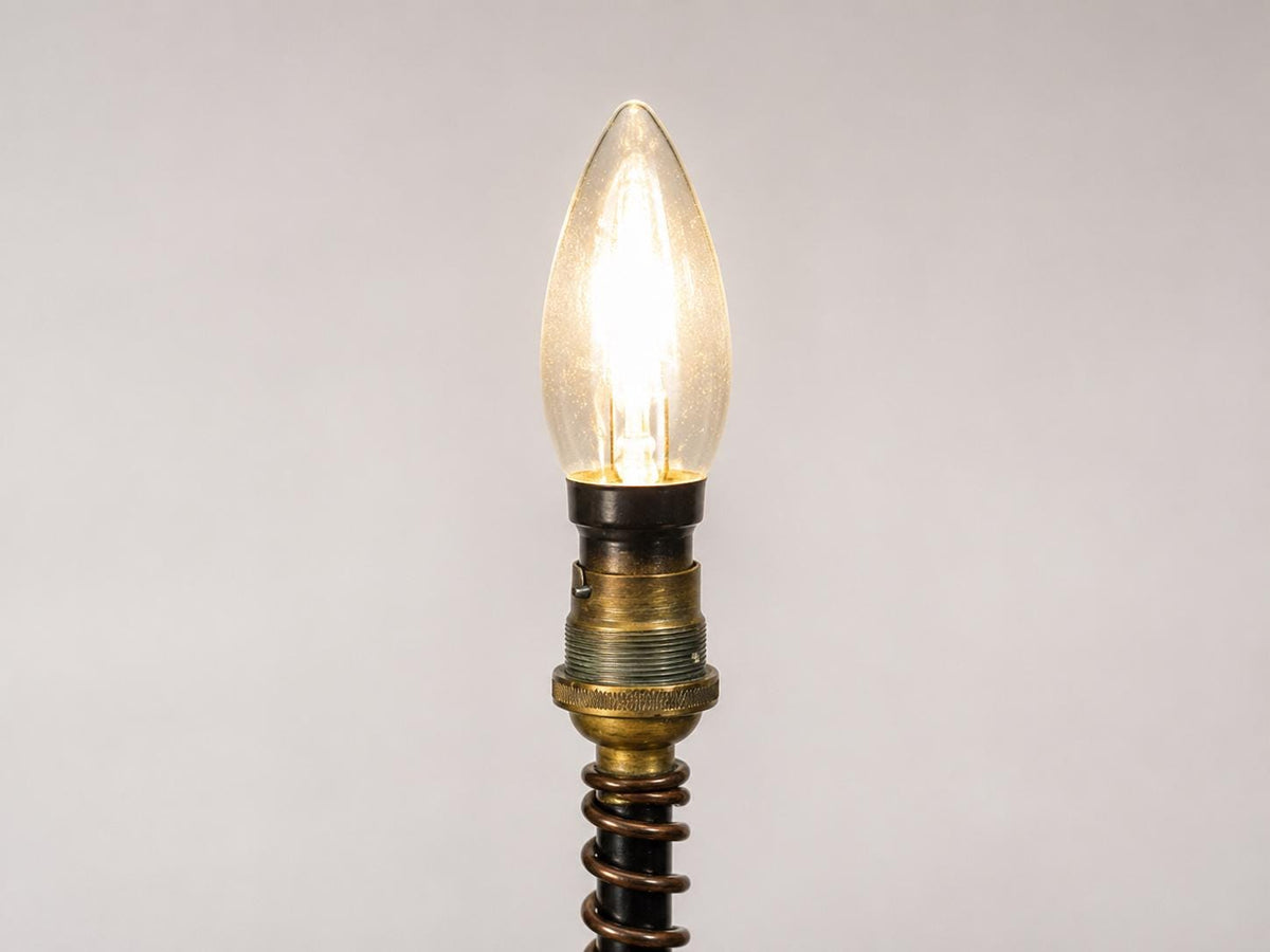 Vintage Brass Table Lamp Base, Art Deco Style, Spring Detail, Ready to Use, 1920s