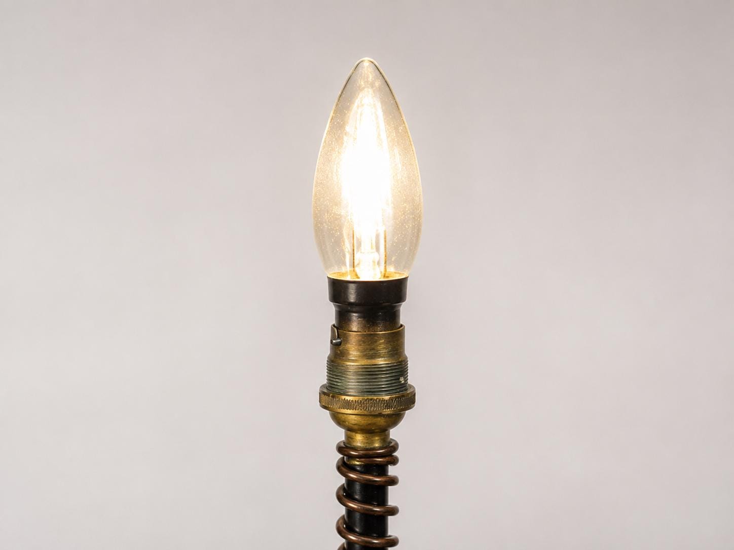 Vintage Brass Table Lamp Base, Art Deco Style, Spring Detail, Ready to Use, 1920s