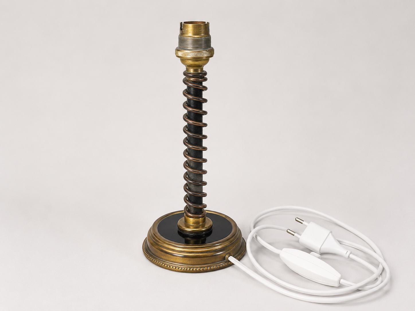 Vintage Brass Table Lamp Base, Art Deco Style, Spring Detail, Ready to Use, 1920s