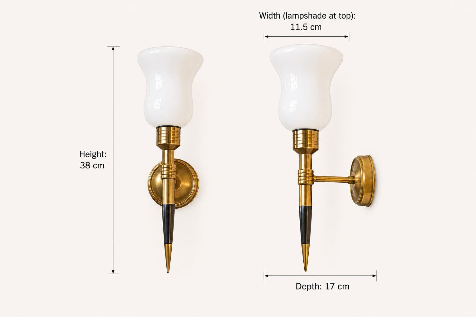 Pair of Brass and Opaline Glass Wall Sconces, 1950s
