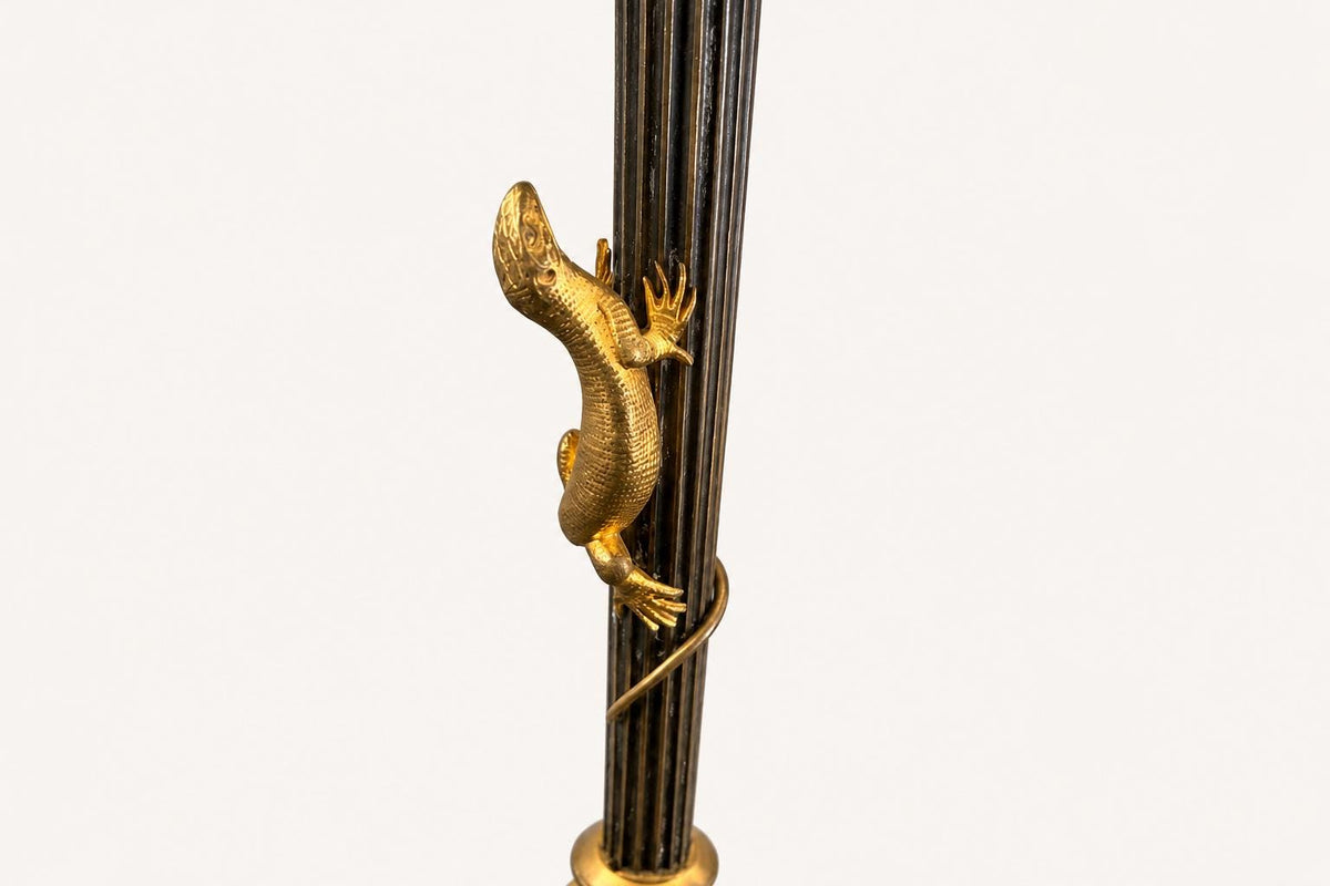 Bronze Candlestick Converted to Lamp, Salamander Motif, Style of Barbedienne, 19th Century