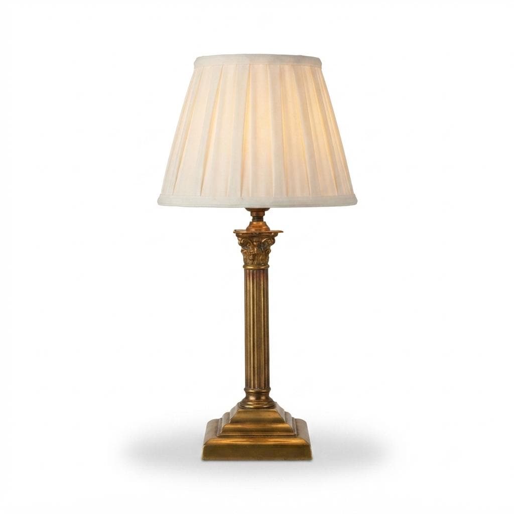 Vintage Patinated Brass Desk Lamp Base, Fluted Column, Corinthian Capital, No Shade, 1950s