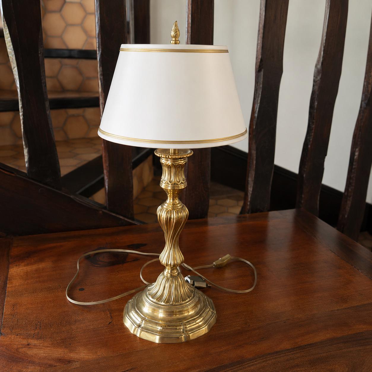 Vintage Solid Brass Table Lamp, Fluted Column, Stepped Circular Base, Classic Vintage Lighting, Circa 1950s