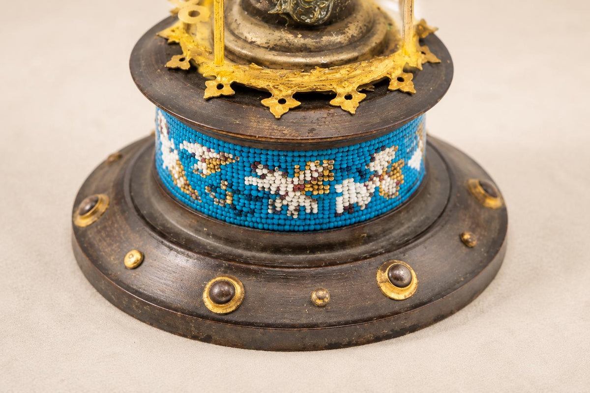Vintage Knight Figural Toothpick Holder, Gold-Toned Metal, Beaded Wood Base, 1950s