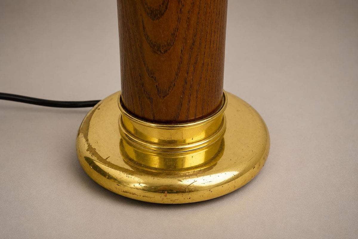 Vintage Pair of 1960s Wood & Brass Table Lamp Bases, Mid-Century Turned Column Lamps, Wired and Ready, Set of 2
