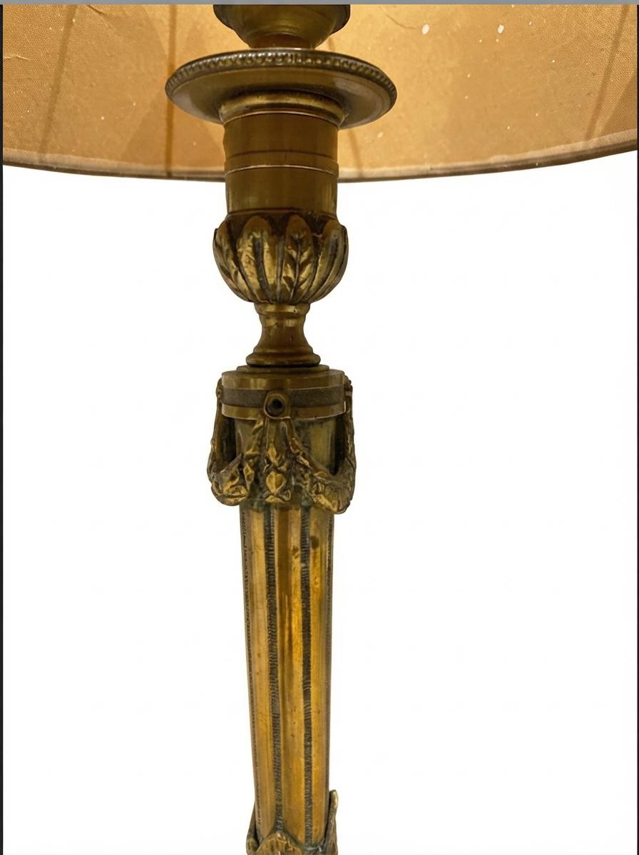 Antique Brass Table Lamp Base, Fluted Column with Urn Capital and Figural Relief Base