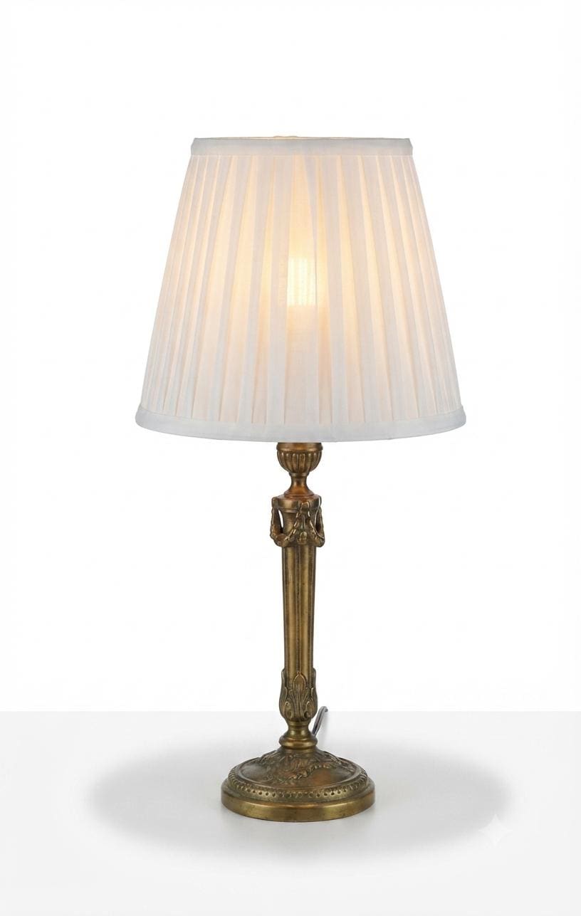 Antique Brass Table Lamp Base, Fluted Column with Urn Capital and Figural Relief Base