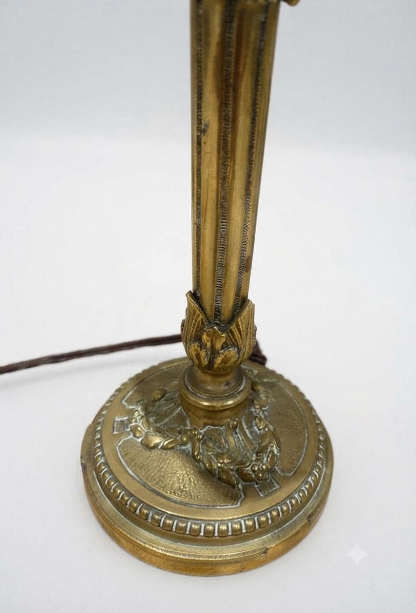 Antique Brass Table Lamp Base, Fluted Column with Urn Capital and Figural Relief Base