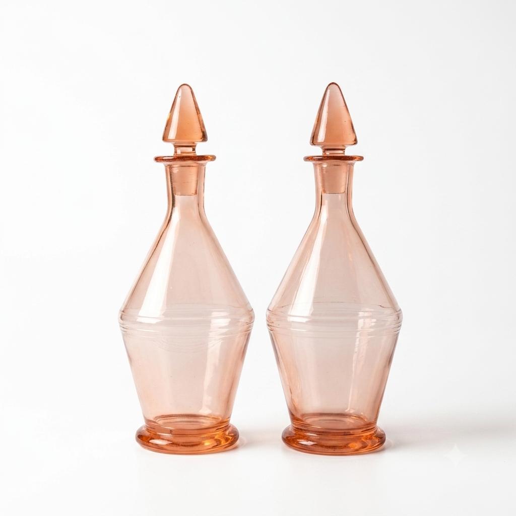 Vintage Pink Glass Carafe Pair, Faceted Art Deco Form — French, 1960s