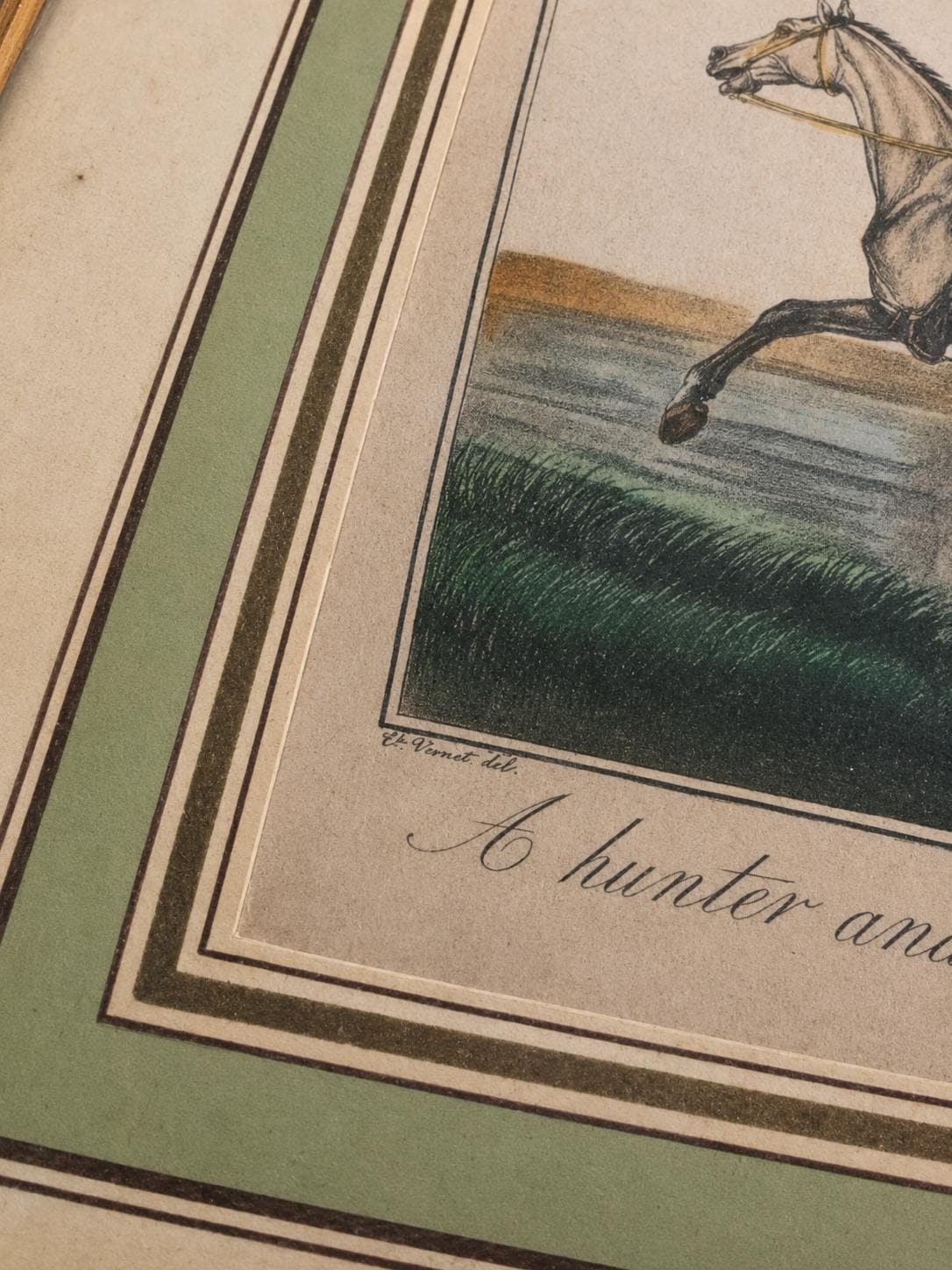 Antique Hand-Colored Engraving "A Hunter and a Pony" After Carle Vernet, Framed Equestrian Print