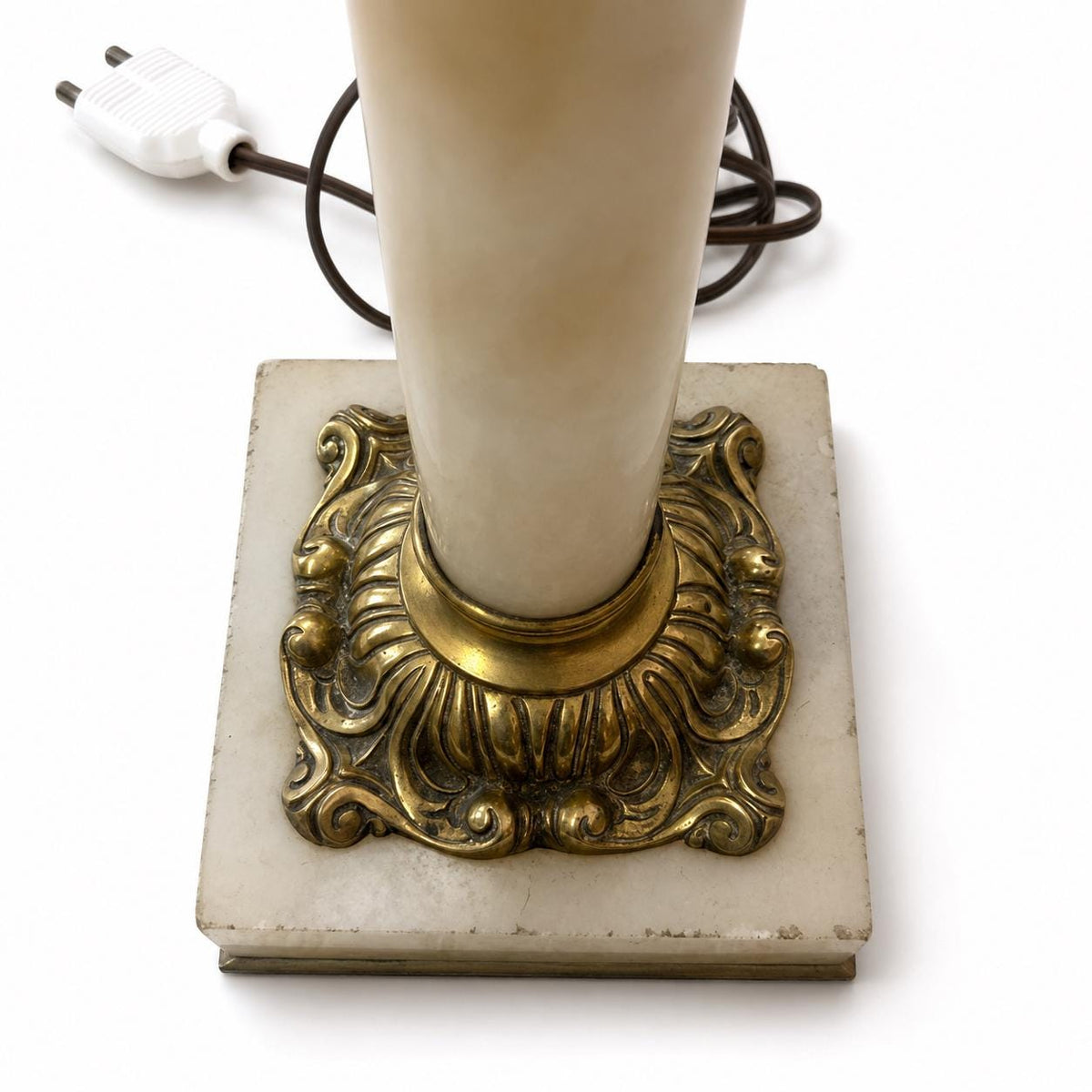 Fluted Column Table Lamp Base, Stone and Gilt Bronze — French Style