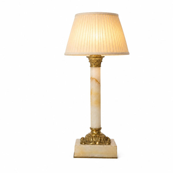 Fluted Column Table Lamp Base, Stone and Gilt Bronze — French Style