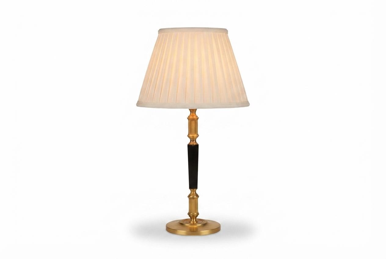 Mid-Century Gilded Brass Desk Lamp with Pleated Shade, 1950s