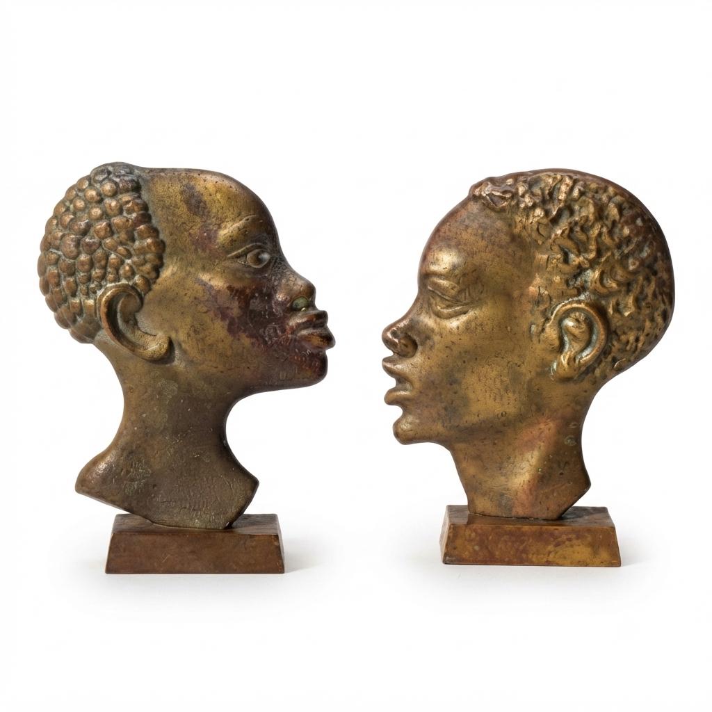 Midcentury Bronze-Toned Head Sculptures, Pair, Hagenauer Style, 1950s