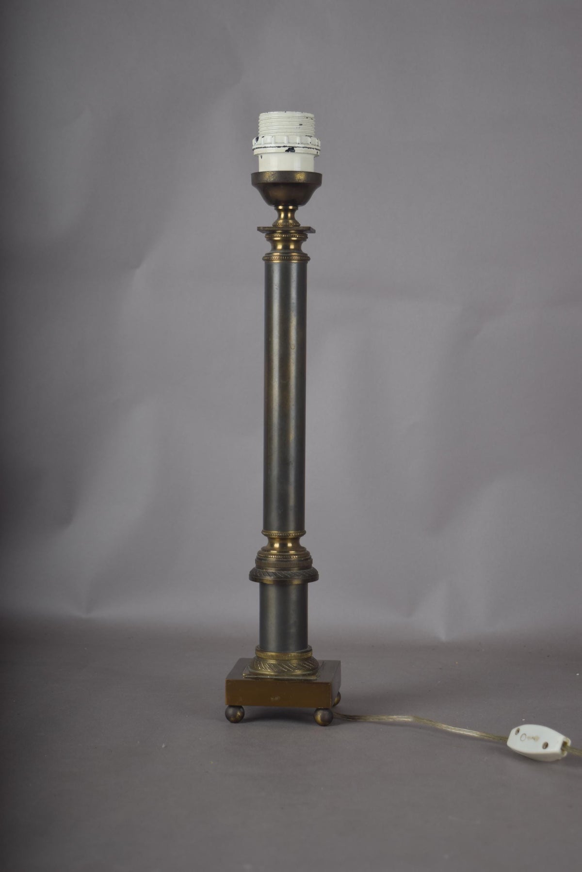 Antique Brass Corinthian Column Table Lamp, Neoclassical Candlestick Lamp with New Pleated Shade