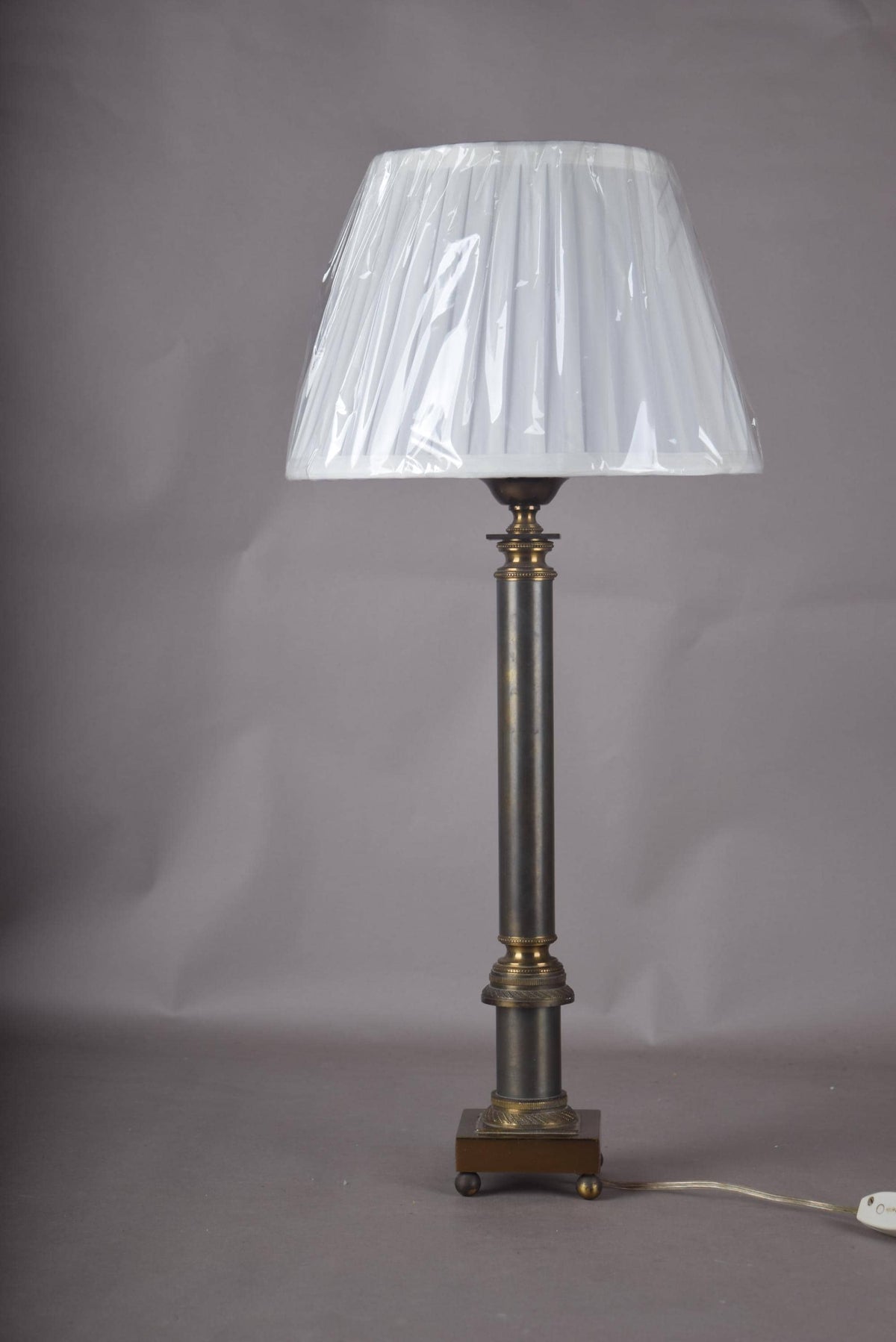 Antique Brass Corinthian Column Table Lamp, Neoclassical Candlestick Lamp with New Pleated Shade