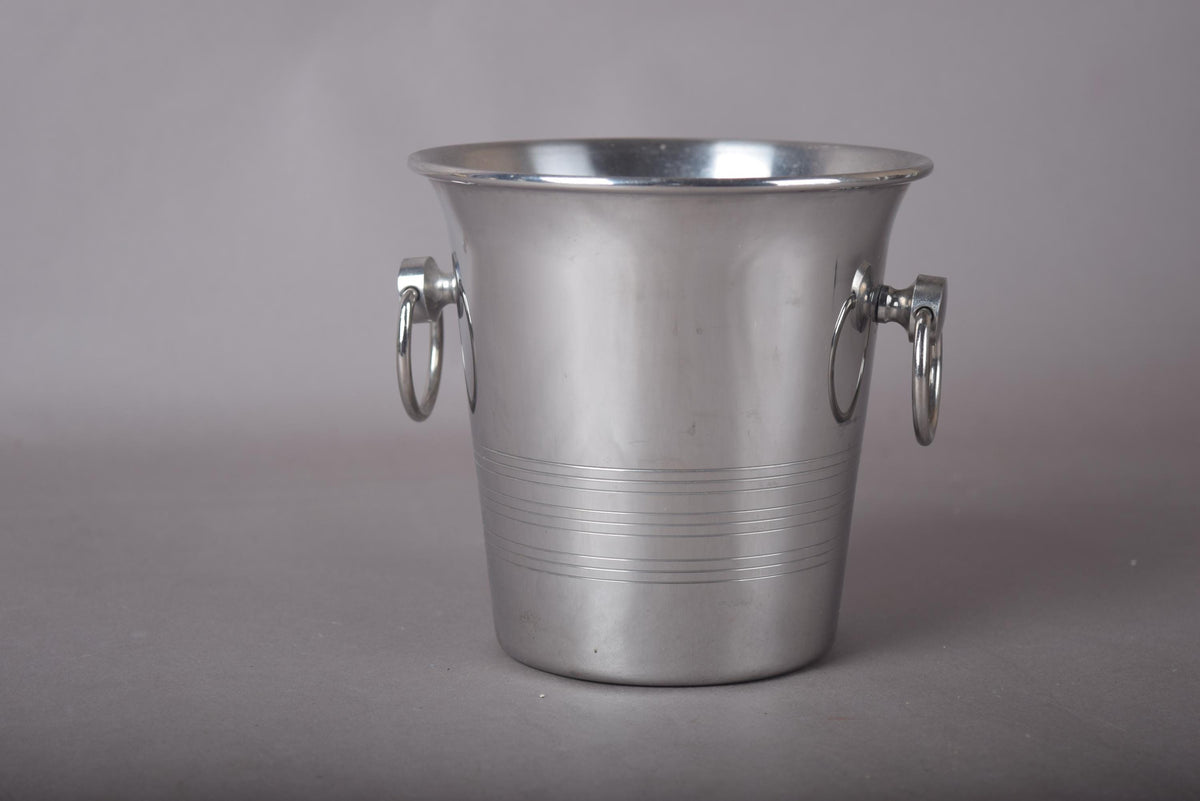 Vintage Small Metal Ice Bucket, Ribbed Champagne Style Bucket with Ring Handles
