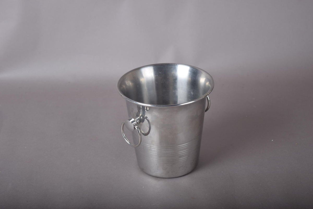 Vintage Small Metal Ice Bucket, Ribbed Champagne Style Bucket with Ring Handles