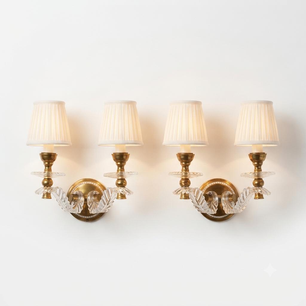 Vintage Acrylic and Brass Wall Sconces, Mid-Century Modern Hollywood Regency Style, Pair