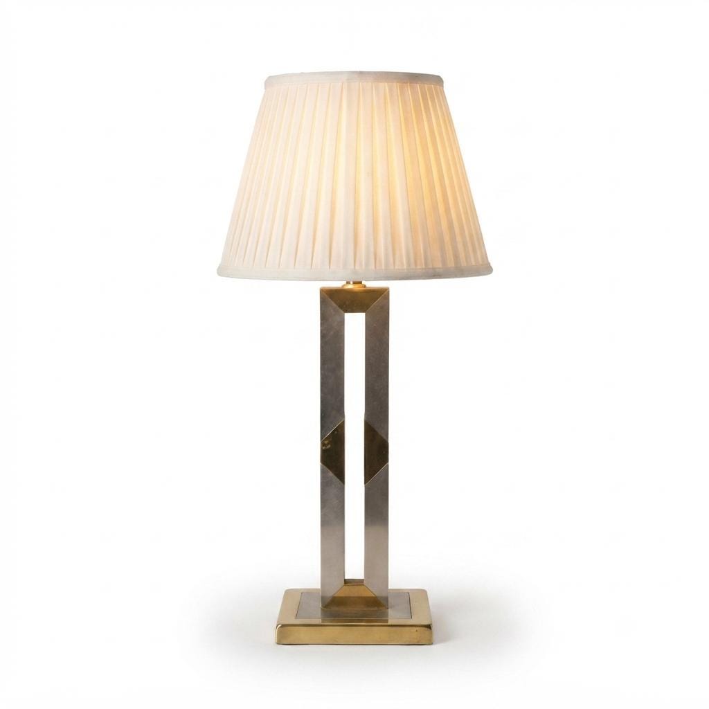 Vintage Brass and Chrome Table Lamp, Open-Frame Tower Base, in the Style of Willy Rizzo, 1980s