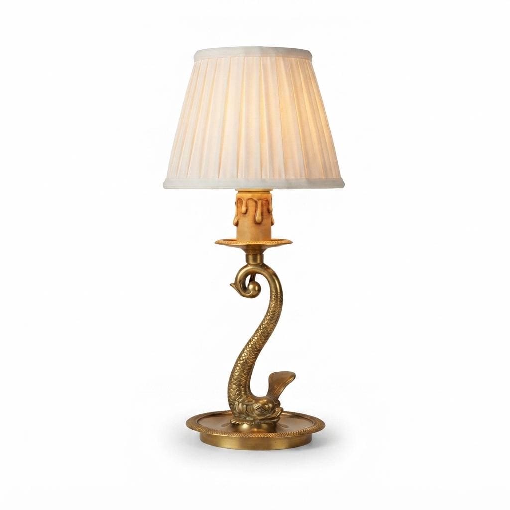 Vintage Brass Dolphin Table Lamp, Hollywood Regency Style, Sculptural Sea Creature Form, 1930s