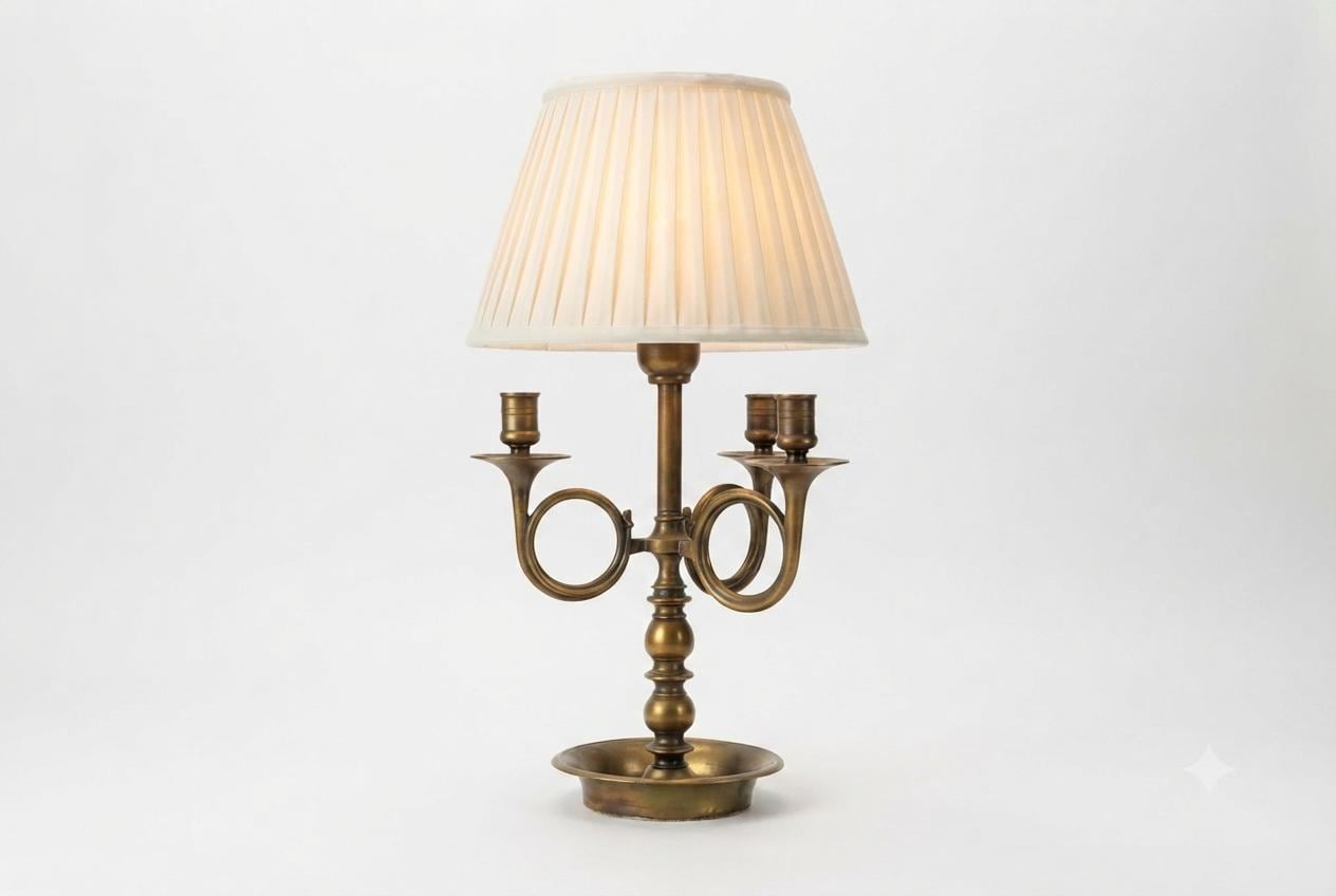 Vintage French Bouillotte Lamp, Bronze-Toned Candelabra, Hollywood Regency Style, 1950s