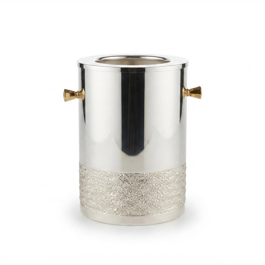 Vintage Hollywood Regency Wine Cooler, Gilded Handle Champagne Bucket, Metal Barware Accessory