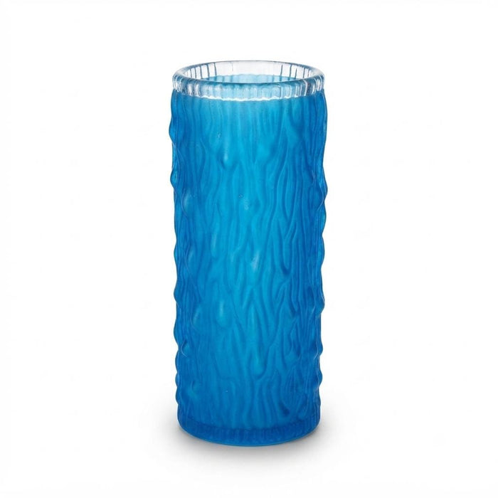 Vintage Turquoise Cased Glass Rouleau Vase, Bark Texture, in the Style of Václav Hanuš, 1990s