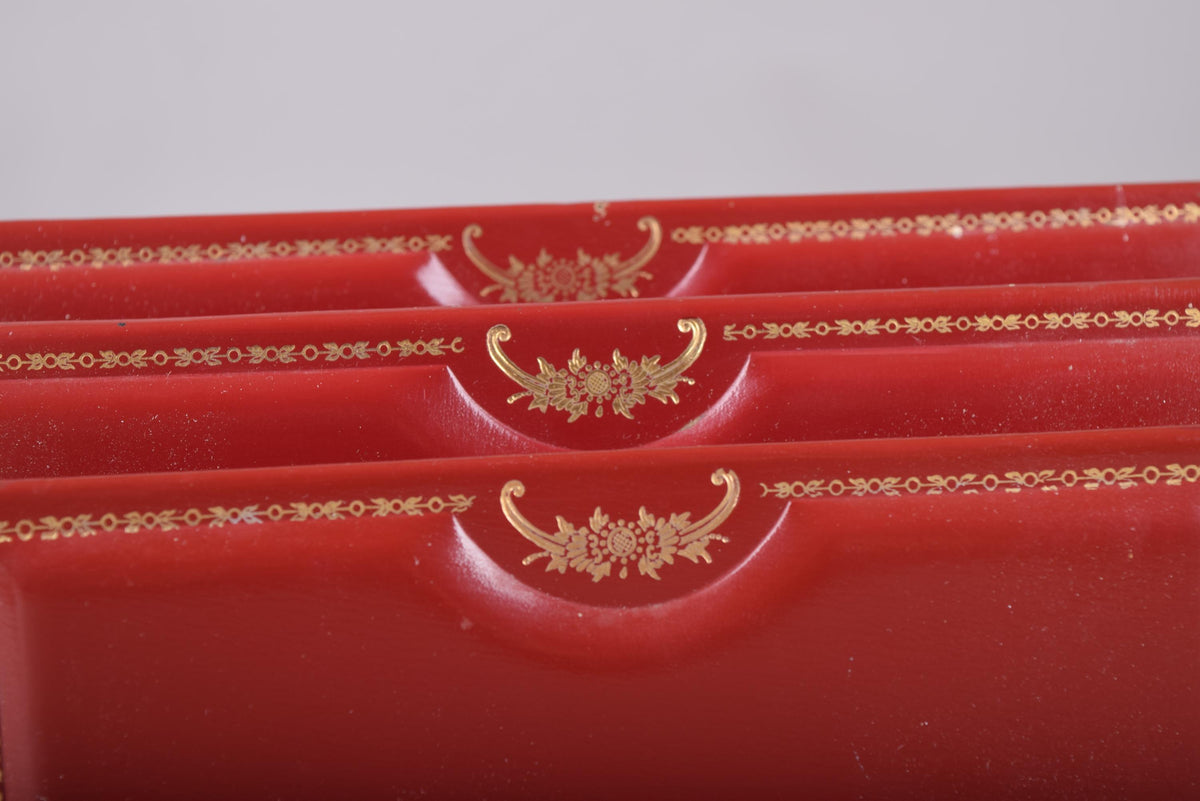 Vintage Red Desk Letter Holder, Gilt Tooled Border Design, Tiered Correspondence Rack