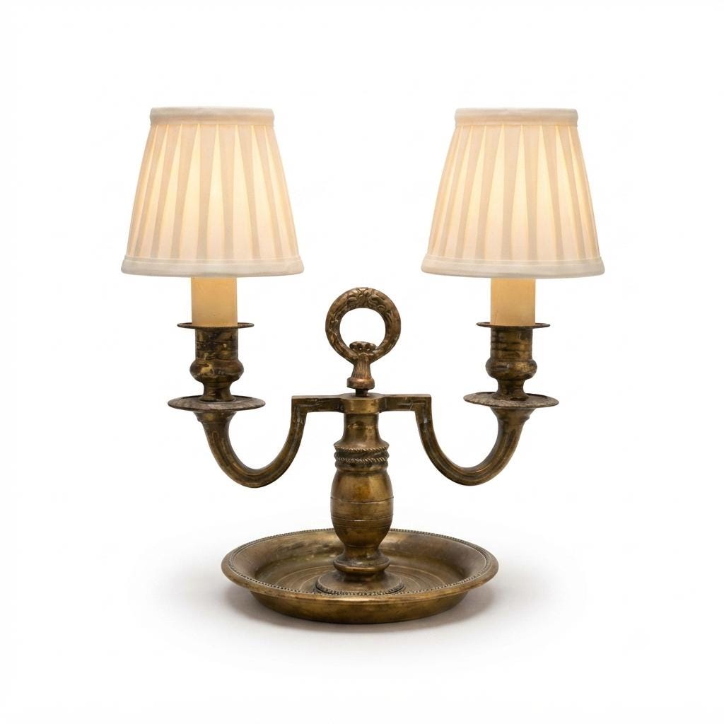 Vintage Brass-Toned Bouillotte Lamp Base, French Style, Convertible Candle Holder, 1950s