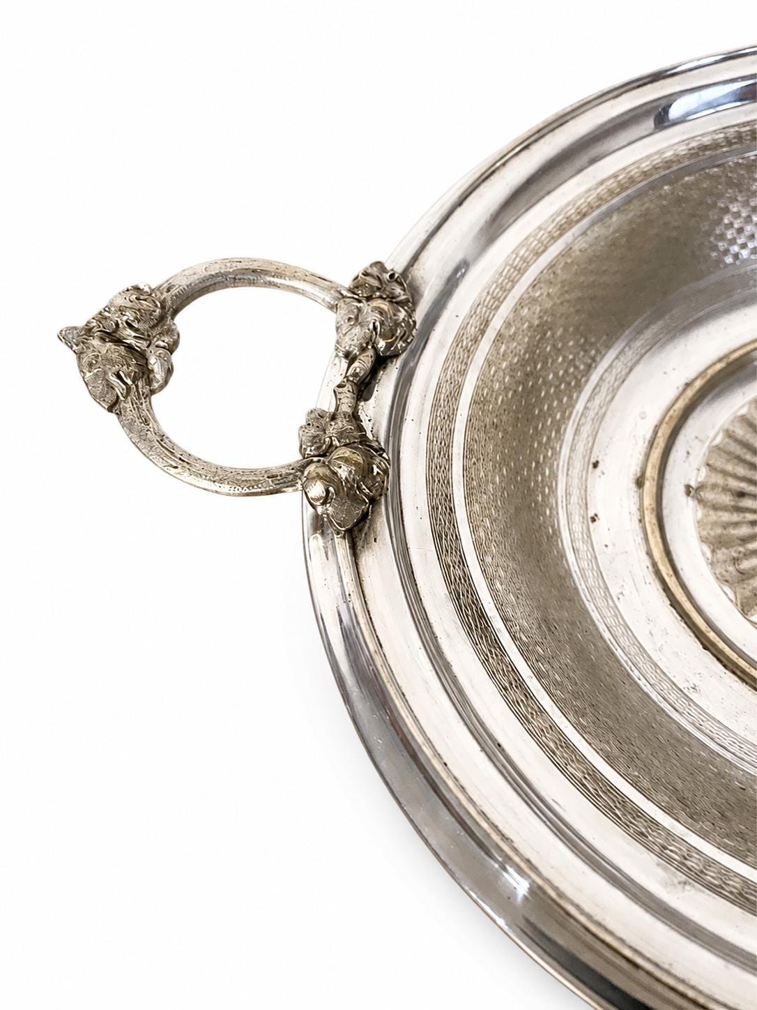 Rare Antique WMF Silvered Bowl, Art Nouveau Grape Leaf Handles, Germany, Late 19th Century