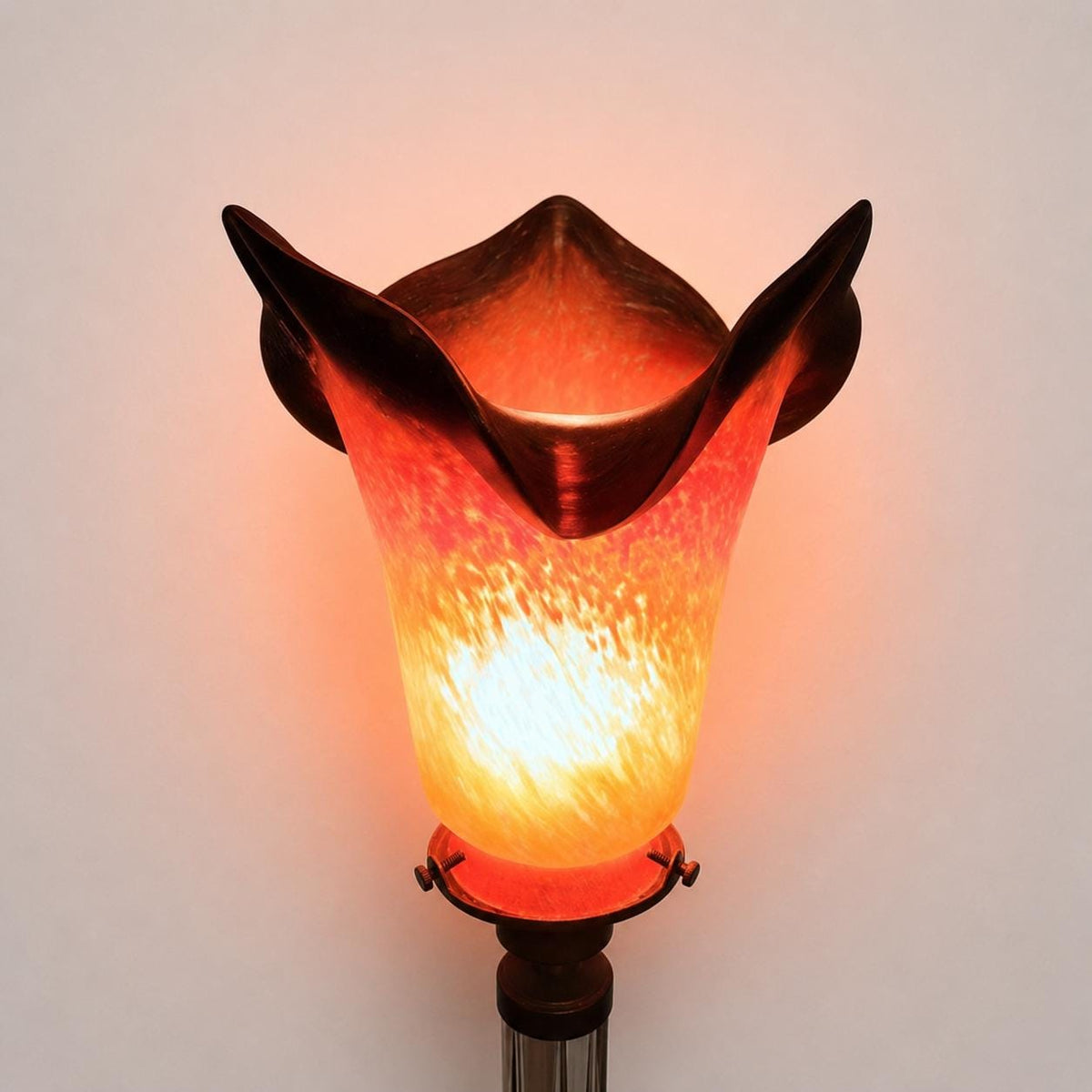 Antique Crystal Lamp, Pâte de Verre Tulip Shade, Signed Art de France, Circa 1900